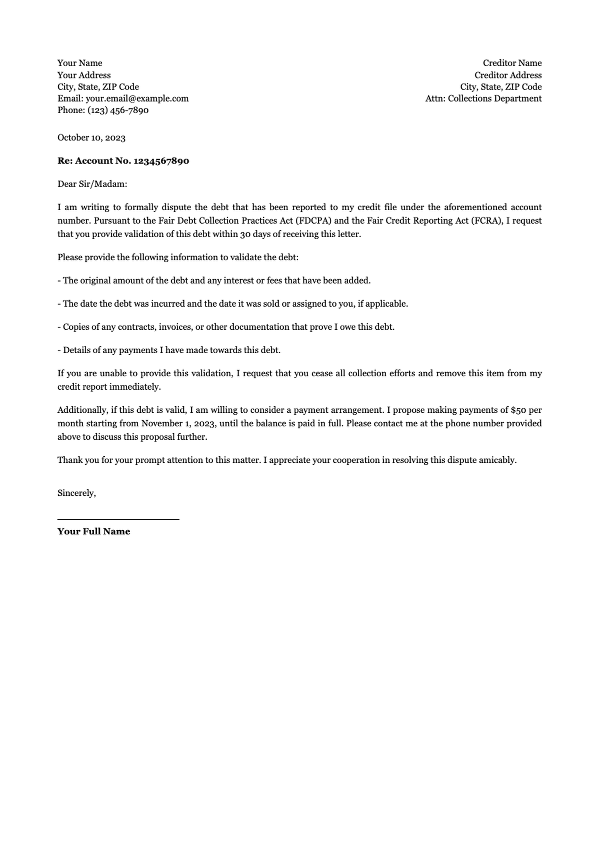 Sample hardship letter to creditor requesting debt settlement and credit report update_variant_1